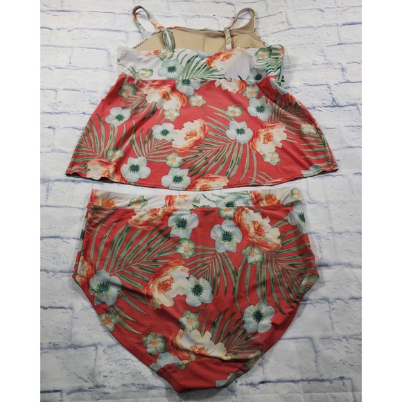 Swim By Cacique WOMENS 18 High Waist Tankini Top Bikini Swimsuit Pink Floral - Picture 10 of 16